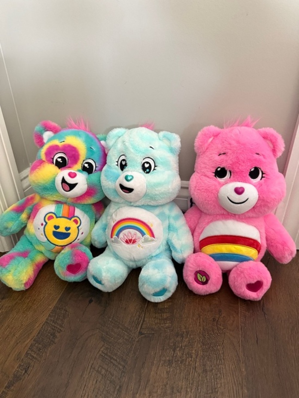 Care Bears Rainbow Tie-Dye, Light Blue & Pink Plush Bear Trio